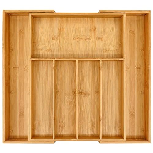 VaeFae Premium Bamboo Drawer Organizer, Expandable Silverware Drawer Organizer, Cutlery Tray with Dividers for Kitchen Utensils (Natural, Large)