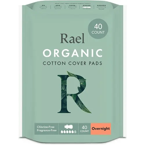 Rael Pads for Women, Organic Cotton Cover - Period Pads with Wings, Feminine Care, Sanitary Napkins, Heavy Absorbency, Unscented, Ultra Thin (Overnight, 40 Count)