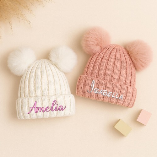 Custom Embroidered Name Beanie, Personalized Kids & Adults Pom Pom Hat, Winter Warm Beanie, Christmas Gift for Kids, Toddler Boy Hat