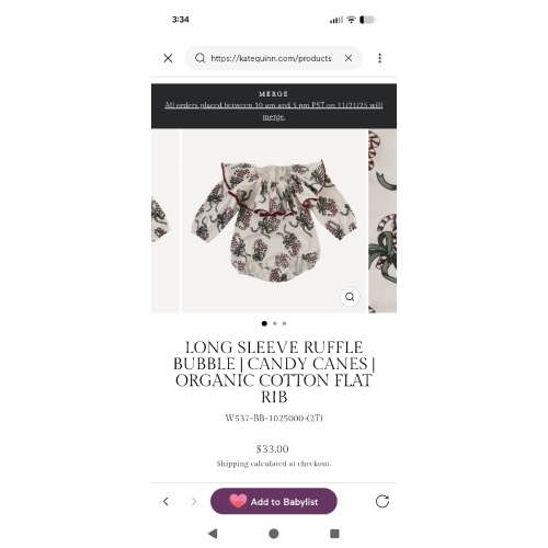 long sleeve ruffle bubble | candy canes | organic cotton flat rib