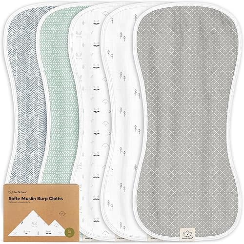 5-Pack Muslin Burp Cloths Baby Boy, Girl - Very Absorbent Baby Burp Cloth Rags, 8-Layers Viscose Derived from Bamboo Cotton Muslin Towel, Super Soft Spit Up Rags, No Shrink Washcloths (Nordic)