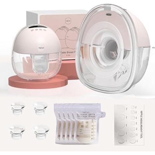 NCVI Wearable Breast Pump Hands Free for Mom Office, Home or Travel (Pink)
