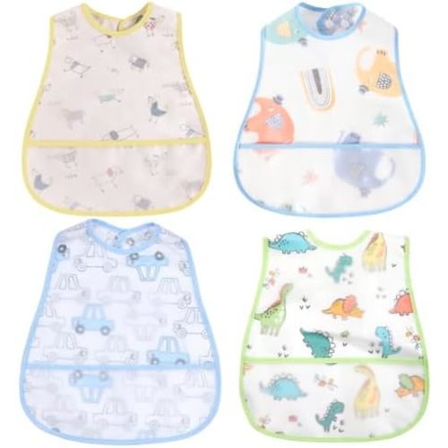 Baby bibs Waterproof Toddler bib - Feeding bib with Pocket for Infant Boy Girl Washable 6-36M
