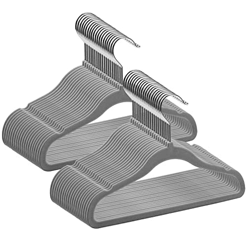 GoodtoU Kids Hangers 50 Pack Velvet Baby Hangers 11" Toddler Infant Hanger for Nursery Drak Grey