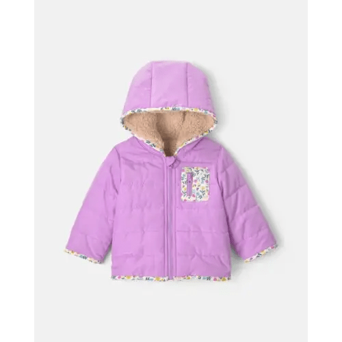 Baby Girl Teddy Fleece-Lined Puffer Jacket - Purple | Carter's