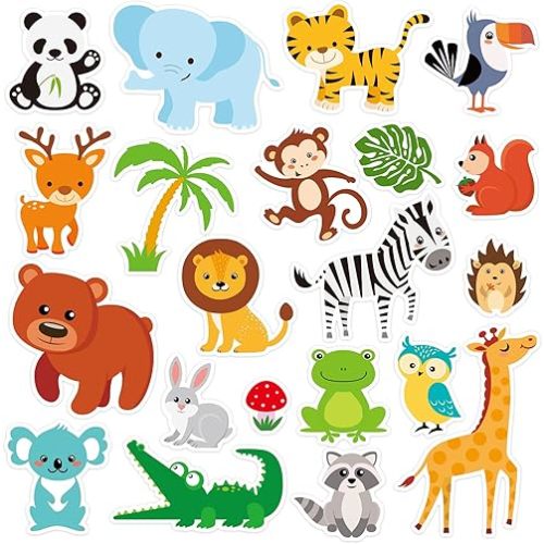 20 PCS Jungle Animals Thick Gel Clings Safari Window Gel Clings Decals Stickers for Kids Toddlers and Adults Home Airplane Classroom Nursery Zoo Animals Party Supplies Decorations