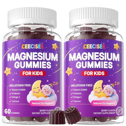 Magnesium Gummies Supplement for Kids 4+: Organic Chewable Supplement with Citrate Magnesium VitaminB6 D3 Zinc L-Theanine - Extra Strength Zzz Aid Overall Health Support for Kids(120Count)