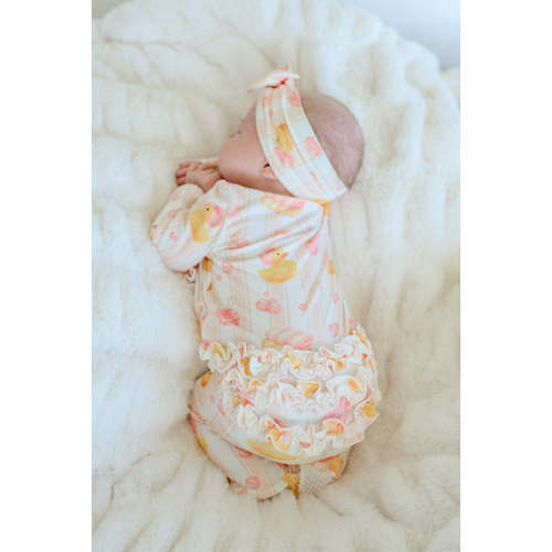Ruffle Zipper Footie in Bubble Duckies Pink | Caden Lane