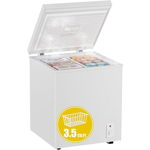 Bodacious 3.5 cuft Chest Freezer - Compact, Energy-Efficient & Quiet Mini Deep Freezer with Removable Baskets for Apartments, RVs, and Garages