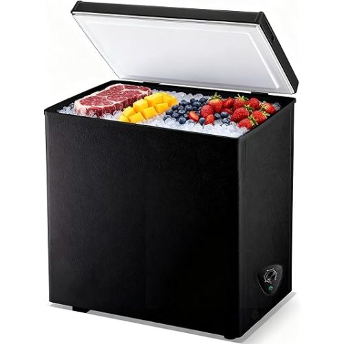 4.99 Cubic Feet Deep Chest Freezer Compact Freezers with Adjustable Thermostat Top Open Door Freezer Compressor Cooling with Rmovable Storage Basket for Home Kitchen Office and Bar (Black)
