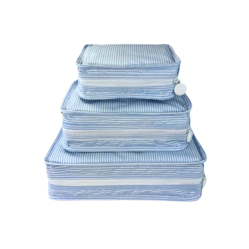 Stacking Pouch Set | Glossy Baby Blue Preppy Stripe