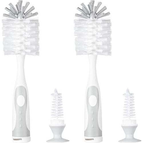 Chemimoso Multifunctional Cleaning Brush, Baby Bottle Brush, Water Bottle Brush Cleaner, Cup Brush, Rotate The Suction Cup to Obtain The Small Bristle Brushes Hidden in Handles, Set B, Grey