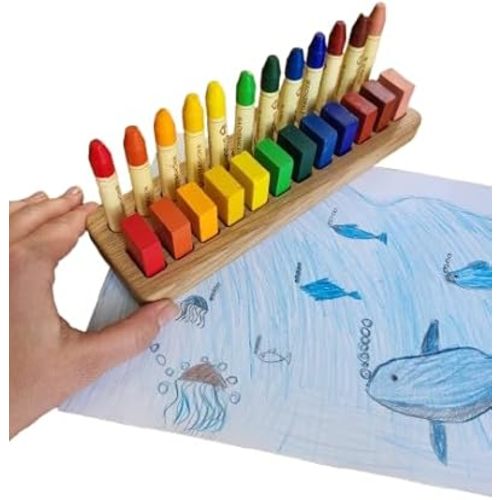 Wooden Crayon Holder for Stockmar 12 Blocks and 12 Sticks Fits 12 Stockmar Crayons Organizer Montessori Waldorf Art Supply Gift for Kids & Classroom Use CRAYONS NOT INCLUDED