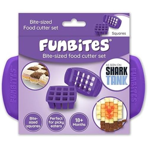 Food Cutter Purple Squares, Sandwich Cutter for Kids, Bento Lunch Box Accessory Cuts Food into Bite-Size Shapes, Great for picky eaters.