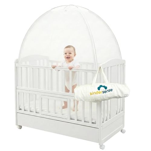 KinderSense® - Baby Safety Crib Tent - Premium Toddler Crib Topper to Keep Baby from Climbing Out - See Through Mesh Crib Net - Mosquito Net - Pop-Up Crib Tent Canopy
