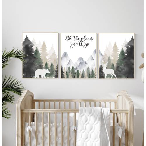 Woodland Nursery Decor: Mountain Animal Prints, Adventure Theme