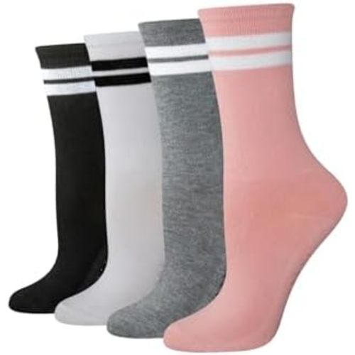 Amazon Essentials Women's Non-Slip Pilates Crew Socks with Grips, 4 Pairs
