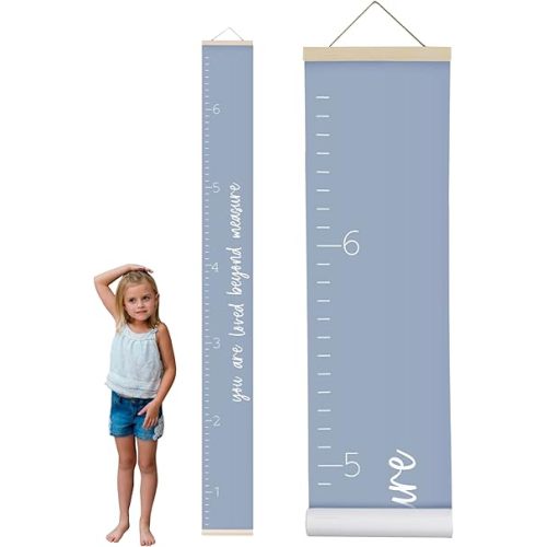 Morxy Canvas Growth Chart for Kids - Unisex Kids Room Wall Decor - Measuring Height Chart- Wall Tape with Height Chart for Kids (Canvas, Loved Beyond Measure- Blue)
