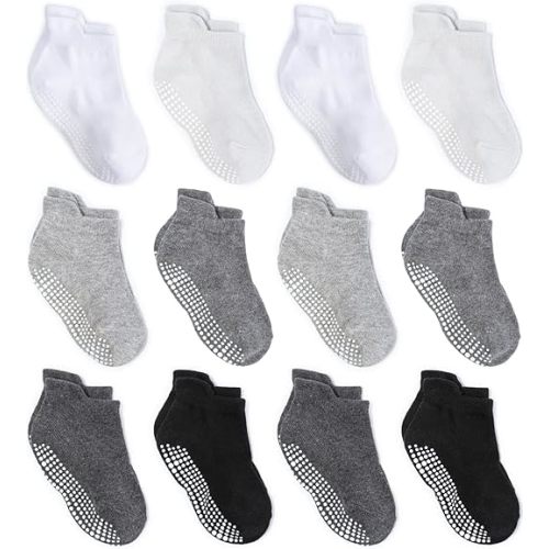 Zaples Baby Non Slip Grip Ankle Socks with Non Skid Soles for Infants Toddlers Kids Boys Girls