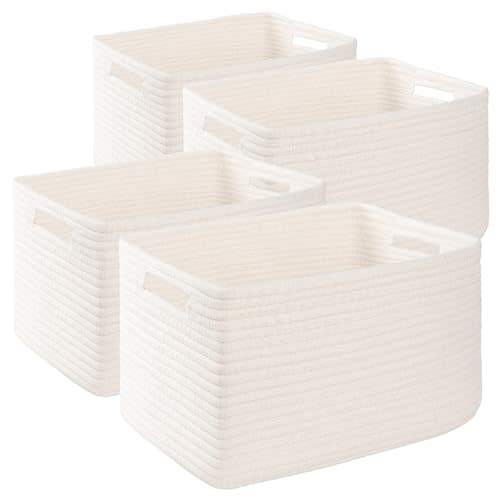 4 Pack Storage Baskets for Organizing, Woven Baskets for Shelves - Perfect for Toys, Books, Towels, and Clothes, Durable Gift Basket Bins Toy Storage, 15.7''Lx11.8''Wx7.8''H, White