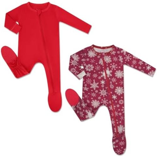 HAPIU Rayon from Bamboo Baby Footed Pajamas, 2 Way Premium Zipper, Footie for Baby Boy Girls, Newborn-24 Months
