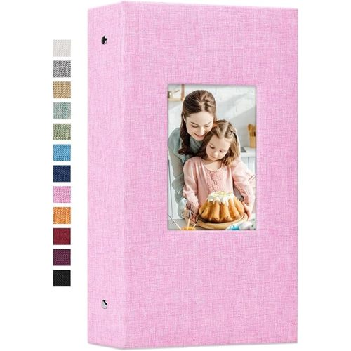 Vienrose Linen Photo Album 300 Pockets for 4x6 Photos Fabric Cover Photo Books Slip-in Picture Albums Wedding Baby Pink
