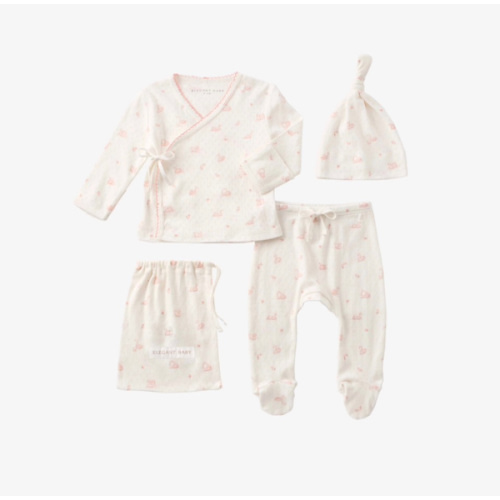 Pink Swan Print Organic Cotton Pointelle Layette 3 Pc Gift Set – Elegant Baby
