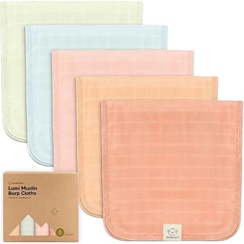 5-Pack Cotton Muslin Burp Cloths Baby Girls, Boys - Soft & Absorbent Spit Up Burp Rags, Large Muslin Towel, Cotton Wash Cloths for Babies, Newborn, Infant, No Shrink, Durable, Neutral (Flora Dew)