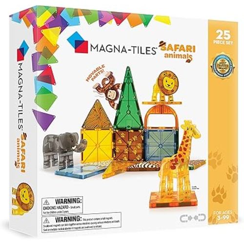 MAGNA-TILES Safari Animals 25-Piece Magnetic Construction Set, The ORIGINAL Magnetic Building Brand