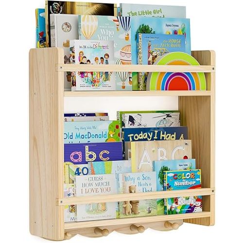 Kids Wall Book Shelves, 16.5 inch Floating Nursery Book Shelves 2 Tier, Nursery Shelves for Wall Great for Living Room, Kids Room, Bedroom. (Natural Color, 2 Tier)