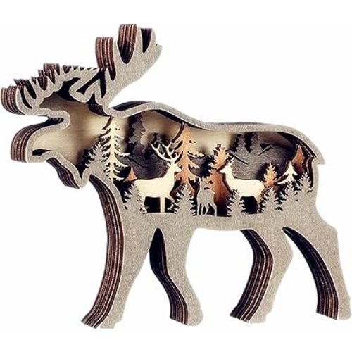 Forest Animal Desk Art Decor Wooden Farmhouse Table Decoration, Cabin Decor, Nursery Decor Mountain Decor for Bedroom Living Room (Deer)