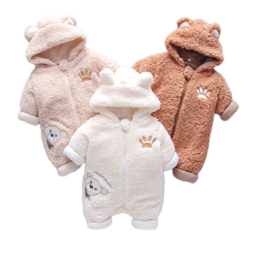 Teddy Bear Design Fleece Hoodie Romper - MyLoveHoney Baby Clothing