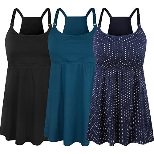 SUIEK 3 Pack Maternity Nursing Tank Tops with Bralette Cotton Breastfeeding Camisole