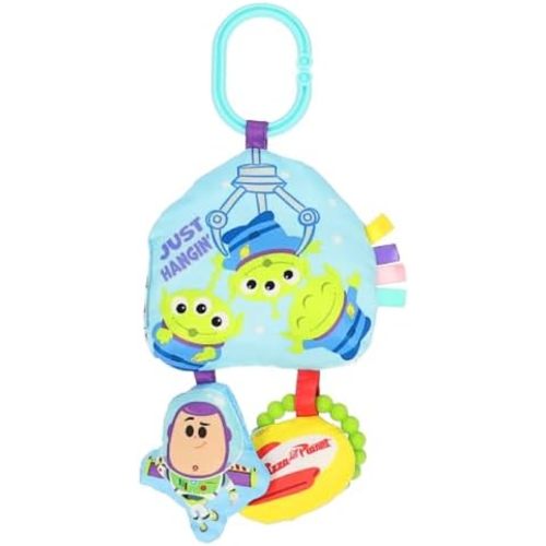 Disney Toy Story The Claw On the Go Jingle Toy with Little Green Aliens, Crinkle Sensory Toy with Teether, Clip-On Baby Travel Activity Toy by Kids Preferred