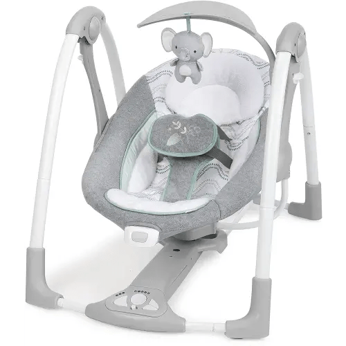 Ingenuity ConvertMe 2-in-1 Compact Portable Automatic Baby Swing & Infant Seat, Battery-Saving Vibrations, Nature Sounds, 0-9 Months 6-20 lbs (Swell)