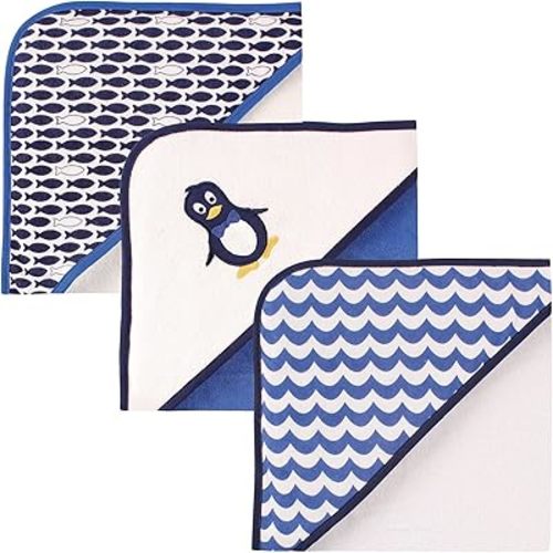 Luvable Friends Unisex Baby Cotton Terry Hooded Towels, Mr Penguin, One Size