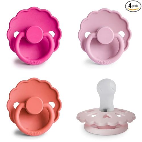 FRIGG SilkySoft Silicone Baby Pacifier 4-Pack Rosy Romance | Made in Denmark | BPA-Free (0-6 Months)
