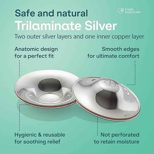 Koala Babycare The Original Silver Nursing Cups - Nipple Shields for Breastfeeding - Tri-Laminate Silver - Standard Size