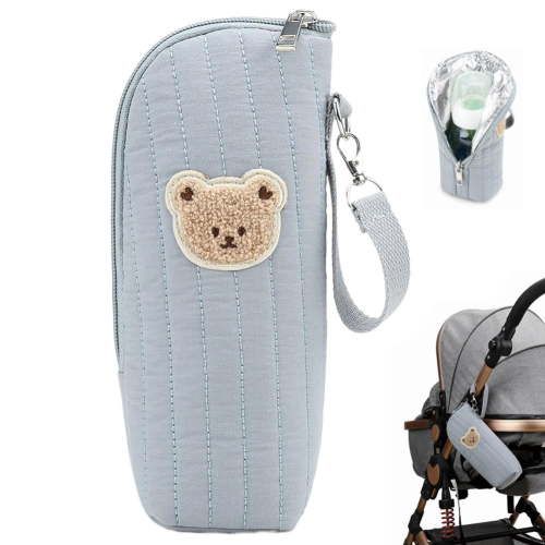Insulated Baby Bottle Bag for Stroller | Portable Thermal Cooler Warmer for Milk & Formula | Travel Daycare Organizer with Bear Design