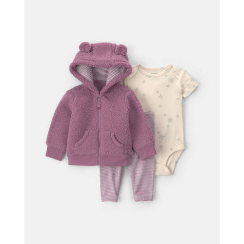 Baby Girl 3-Piece Bear Teddy Fleece Layering Set - Purple | Carter's