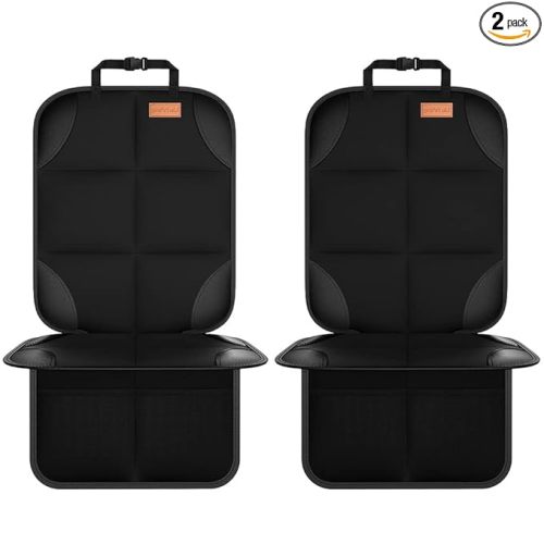 SMART ELF Car Seat Protector, 2Pack Seat Protector Protect Child Seats with Thickest Padding and Non-Slip Backing Mesh Pockets for Baby and Pet,Sedan SUV Truck (Black)