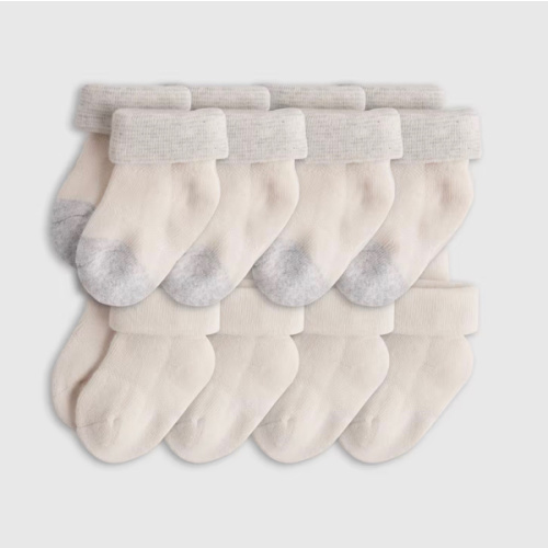 Organic Cotton Fold Over Socks 8-Pack - Baby in White/Grey