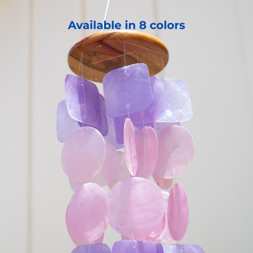 Pink & Purple Capiz Shell Wind Chime: Handmade Coastal Garden Decor