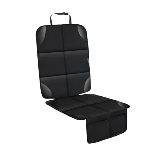 Psumuabrre Car Seat Protector for Child Carseat, 1 Pack Protect Car Seat Cover for Baby with Thickest Padding and Non-Slip Padded Backing Mesh Pockets Kids Pets Car Back Seat Protectors(Black)