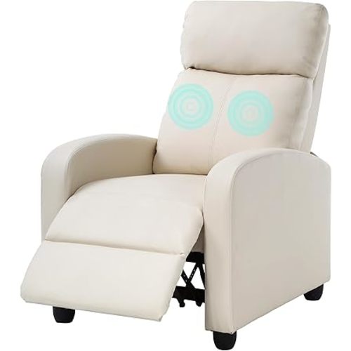 MKDLUFEI Massage Recliner Chair, Single Sofa Chair with Remote Control, Adult Chair Recliner, Living Room Recliners with Pu Leather Push Back Backrest, Beige