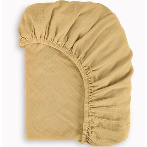 Bioweaves Organic Cotton Muslin Crib Sheet, GOTS Certified Fitted Crib Mattress Sheet, Extra Soft & Breathable for Toddler, Baby Boys & Girls, 52" x 28”, 8 Inch Pocket, Honey Glow