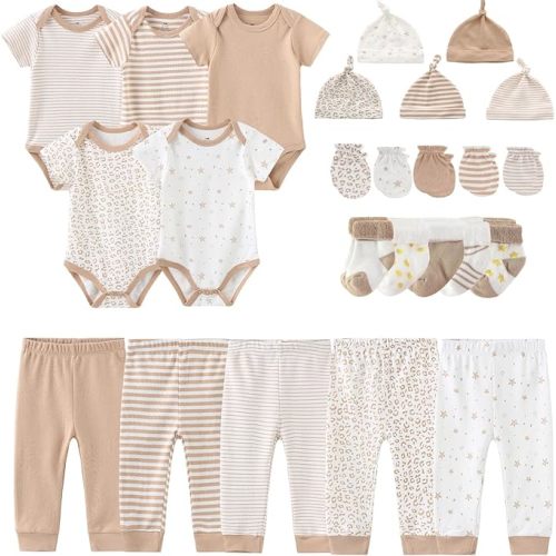 MAMIMAKA Newborn Layette Gift Set Bodysuits Pants for Baby Girl and Boy 24 Piece 100% Cotton Essentials and Accessories