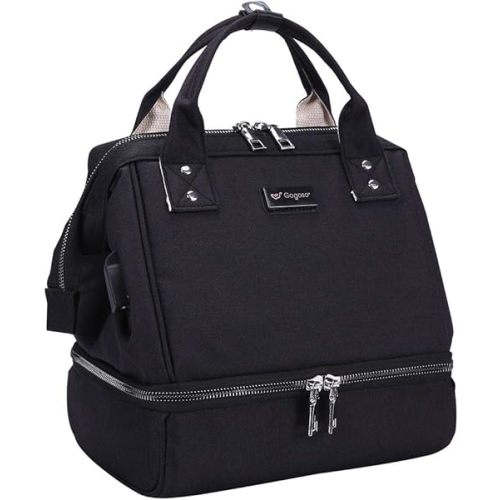 GOGOSO Breast Pump Bag with Cooler Pocket, Mini Pumping Bags for Working Mom Cooler Tote Bag Built-in USB Charging Pot for Phone Mother Diaper Bags -No Include ice Pack,Black