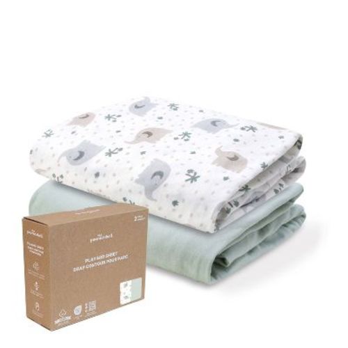 The Peanutshell Sage Elephant Organic Cotton Playard Sheets for Baby Boys and Girls, 2 Pack