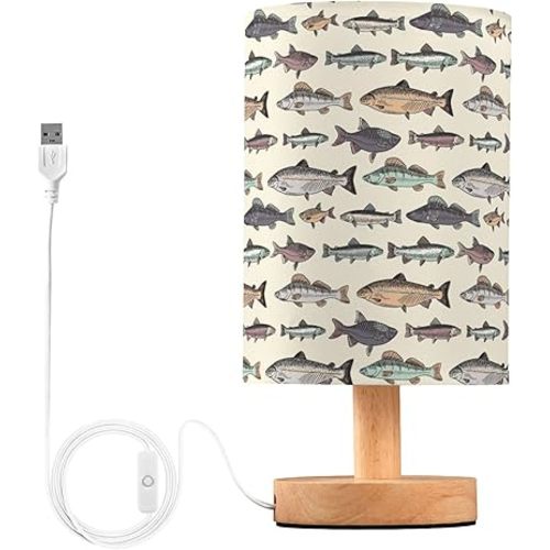 Vintage Fishes LED Table Lamp with USB Port Night Light Bedroom Lamps for Nightstand Living Room Dorm Home Office Desk